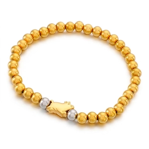 Minimalist Stainless Steel Beaded Elastic Bracelet With Cute Zodiac Pig Pendant Gold Silver Tone Korean Style