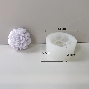 DIY flower candle silicone mold with purple floral soap craft result and dimensions