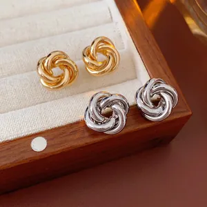 Knot Stud Earrings Metallic Twisted Winding Design Minimalist Luxury Trendy Jewelry For Women With Silver Earring Post