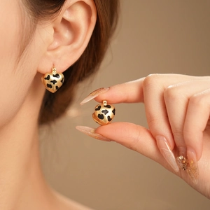 Heart Hoop Earrings With Silver Earring Post Copper Leopard Print Vintage French Chic Style For Women