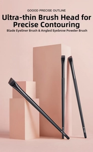 Detail of A-101 and A-102 angled eyeliner and brow brushes with dense synthetic bristles