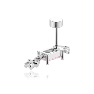 Silver square stud earring with pink zircon and star pendant on a white background