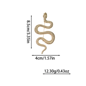 Golden snake brooch with dimensions 8.5cm height and 4cm width on white background