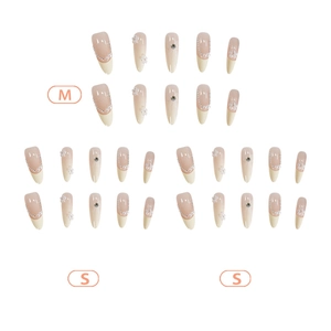 French cat eye press-on nails with 3D bow, pearl chains and ivory white tips