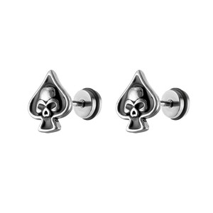 Boucles d'oreilles punk rétro en forme de pique et crâne avec bords argentés et émail