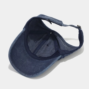 Unisex distressed navy blue ponytail baseball cap with adjustable metal buckle back
