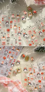 Autocollants ongles de Noël chat avec flocons de neige et accents festifs en argent coloré