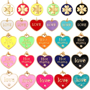 Colorful heart and round pendants with zircons in gold plated alloy and drip oil finish