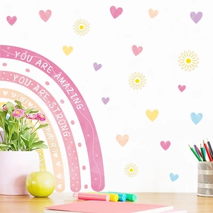 Rainbow wall decal with hearts and motivational quote for children bedroom decoration