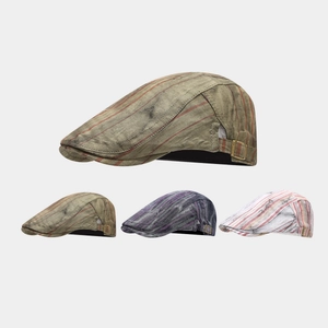 Vintage Striped Ivy Cap For Men And Women Distressed Cotton Flat Hat Breathable British Style Newsboy Cap Adjustable