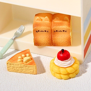 Cute miniature cat toast, cake and donut figurines for DIY resin crafts and dollhouse