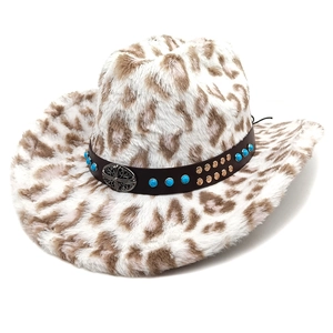 Cappello da cowboy leopardato con borchie turchesi e fibbia a croce vintage per donna