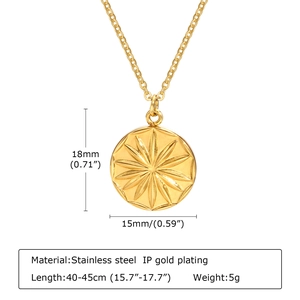 Detail showing dimensions and specifications of golden stainless steel star pendant necklace