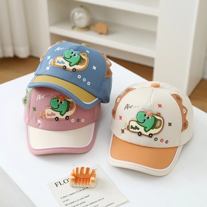Cappellino Da Baseball Per Bambini Cotone Cartone Animato Dinosauro Auto Ricamo Regolabile Cappello Sole Neonato