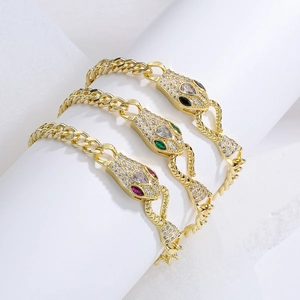 Snake Head Bracelet Copper Gold Plated Pave Zircon Cuban Chain Adjustable Luxury Elegant Fashion Jewelry For Women