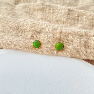Elegant 18K gold plated brass stud earrings featuring green turquoise stone inlay