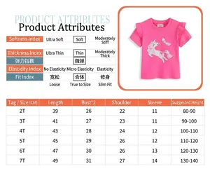 Detaillierte Größentabelle für Mädchen T-Shirt mit Einhornbestickung und kurzen Ärmeln