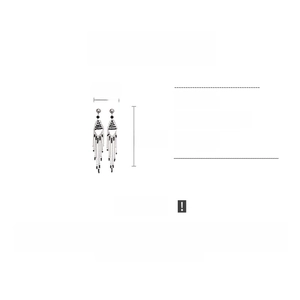 Detail showing dimensions of geometric silver fringe earrings with black glass beads