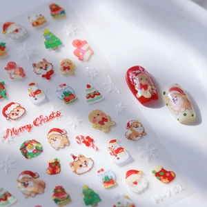 Stereo frosted Christmas nail stickers featuring Santa and Shiba Inu patterns M761
