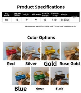 Detailed size specifications for a cylindrical acrylic metallic evening clutch bag