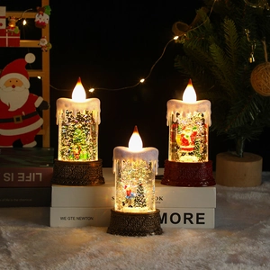 Christmas LED lantern set with Santa figurines and warm glowing glitter snow effect