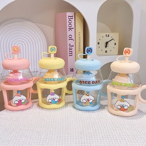 Pastel cute glass straw mugs with heat-resistant handles and nice day puppy design
