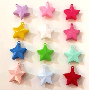 Matrix layout showing 12 different colorful star-shaped balloon weights on white background