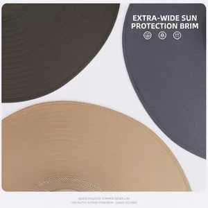 Chapeau de soleil homme à large bord imperméable en marron foncé, gris et kaki