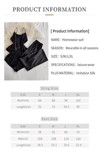 Tableau des tailles pour pyjama femme en imitation soie avec mesures haut et pantalon