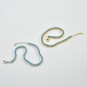 Detailed view of S925 sterling silver bracelets with turquoise beads and micro-set diamonds