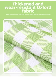 Close-up of 600D Oxford fabric with green and white plaid pattern and woven texture