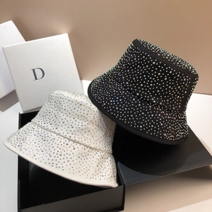 Sparkling Rhinestone Cotton Bucket Hat For Women Wide Brim Sun Protection Chic Summer Outdoor Travel Beach Basin Hat