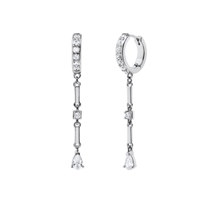 Boucles d'oreilles franges en argent S925 avec zircons cubiques en forme de poire