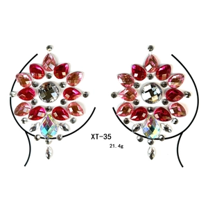 Pink floral rhinestone chest stickers with crystal jewels for festival body decoration