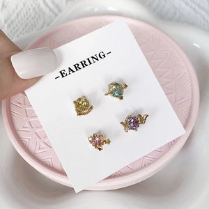 Star-shaped 18k gold plated stud earrings set with colorful cubic zirconia stones