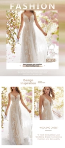 Macro detail of sexy V-neck bridal dress with lace embroidery and pearl waistline