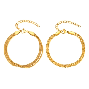 Three-layer 18K gold plated stainless steel snake and bead chain bracelets set for women