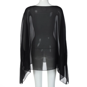 Rear view of transparent black chiffon blouse showing delicate sheer fabric texture