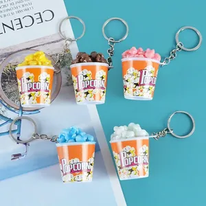 Simulation Popcorn Bucket Keychain PVC Food Model Bag Pendant Creative Resin Toy For Backpack Keys Hanging Decoration
