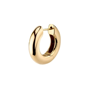Elegant gold hoop earrings with minimalist geometric round design and polished metallic finish