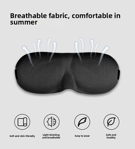 Detailed view of breathable mesh fabric and ergonomic 3D design of black sleep mask