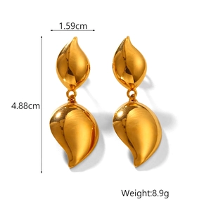 Detailed view of 18K gold plated teardrop earrings showing 4.88cm length dimensions