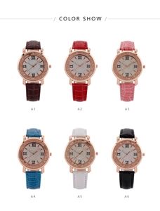 Multiple color options for women's quartz watch with crystal bezel and leather strap