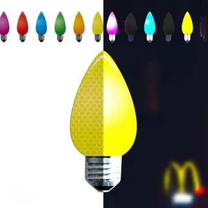 Detail of colorful honeycomb reflective bulb stickers showing Day and Night light effects