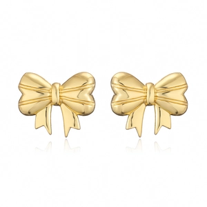 Polished 18K gold plated copper bowknot stud earrings in minimalist 3D design