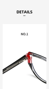 Macro detail of high-quality glasses hinge with red and black tricolor frame structure