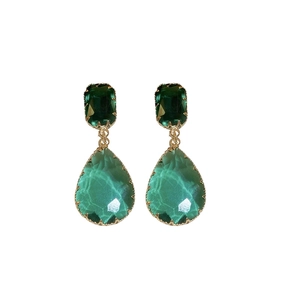 Elegant emerald green zircon teardrop earrings in gold-plated settings for women