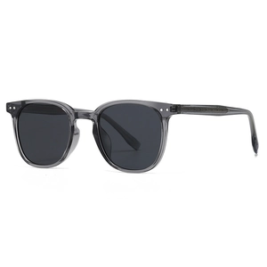 Classic round polarized sunglasses with transparent grey frame and dark grey lenses
