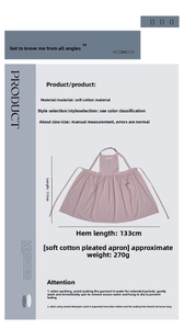 Detail of soft cotton pleated apron in light pink purple with dual pockets and 270g weight
