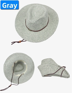 Vue détaillée du chapeau de soleil gris pliable avec tissage respirant et cordon réglable